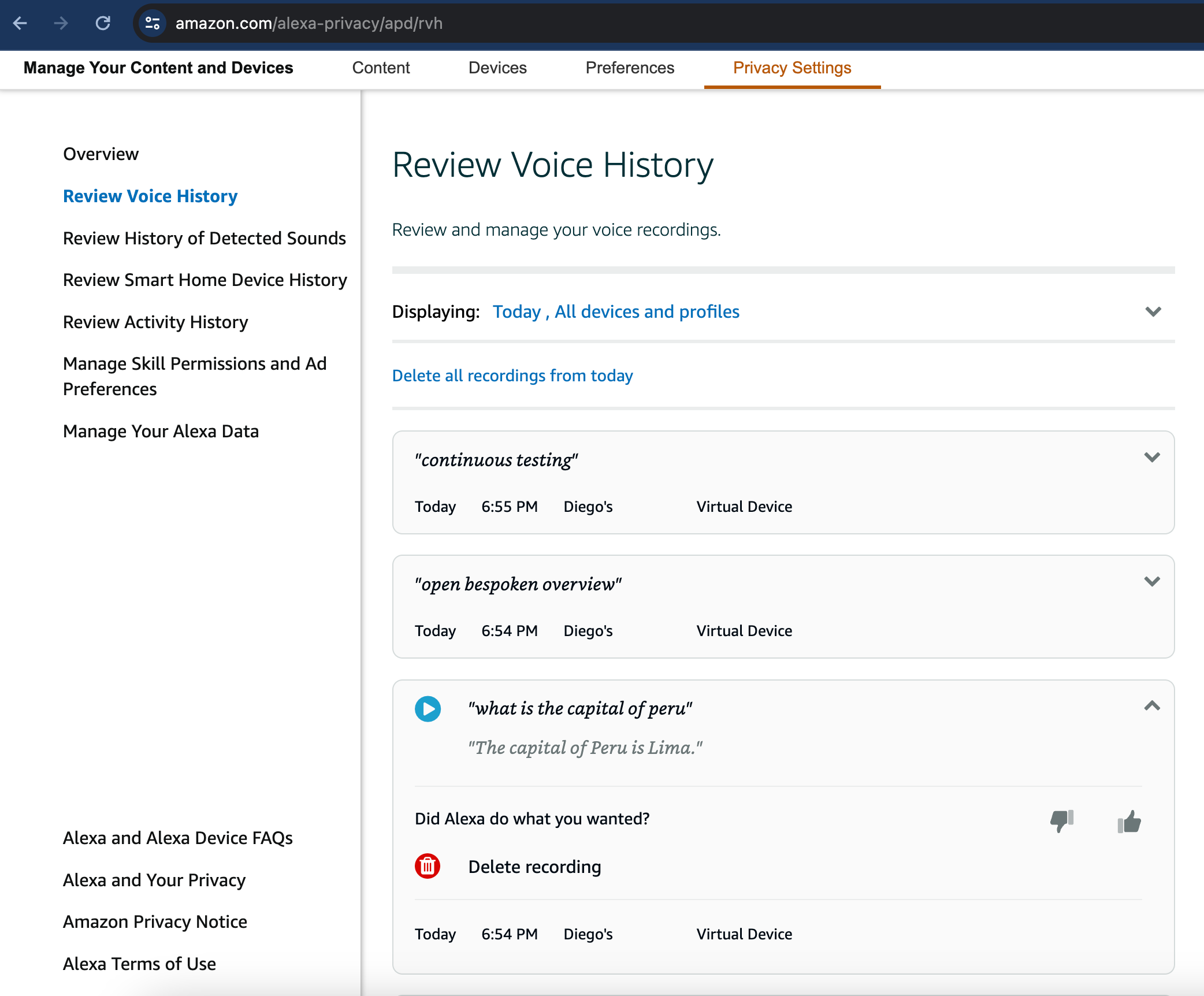 Alexa Voice History
