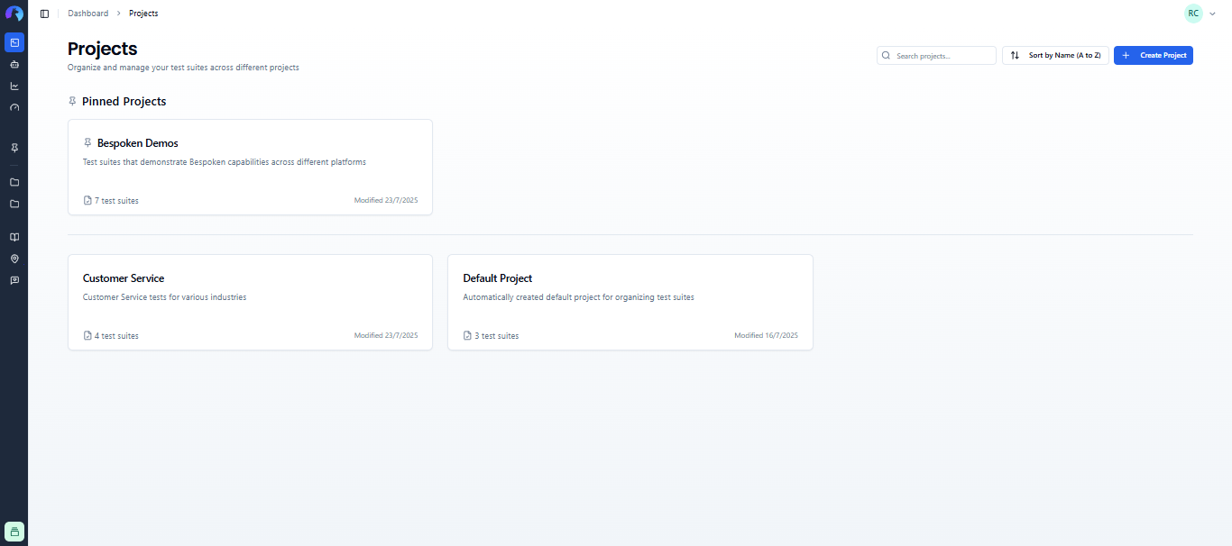 Projects screen