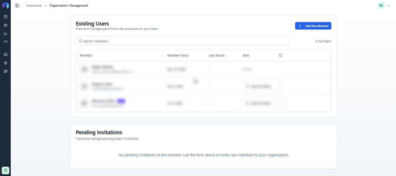 Manage organization page