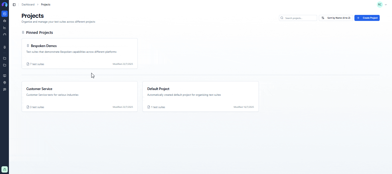 Projects screen