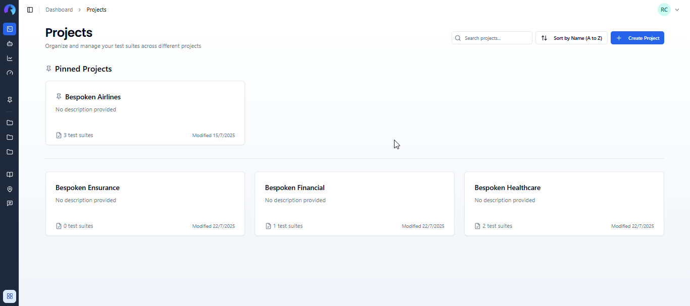Projects page