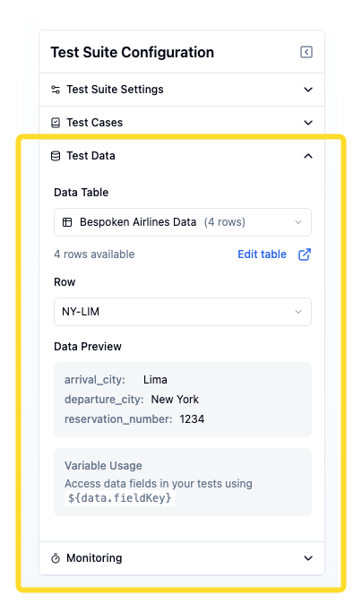 Selecting data table and row